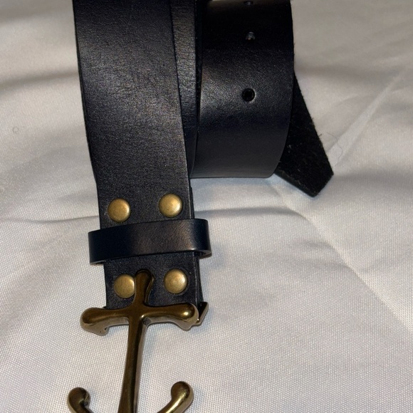 Navy Blue Genuine Leather Ship Anchor Buckle Belt Nautical XS main image 6